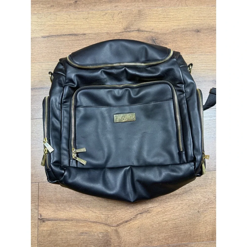 Greyfox Diaper Bag Backpack‎ Black Vegan Leather Gold Hardware